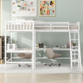 Wood Twin Size L Shaped Loft Bed With Ladder And 2 Built In L Shaped Desks, White Box Spring Not Required Twin White Wood Bedroom Solid Wood Mdf