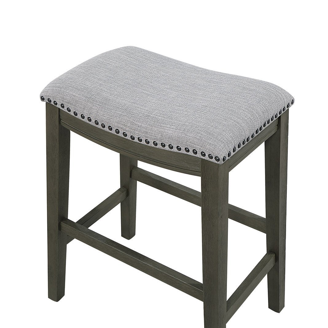 Saddle Stool 25" Counter Stool, Gray Light Gray Fabric, Set Of 2 Gray Wood