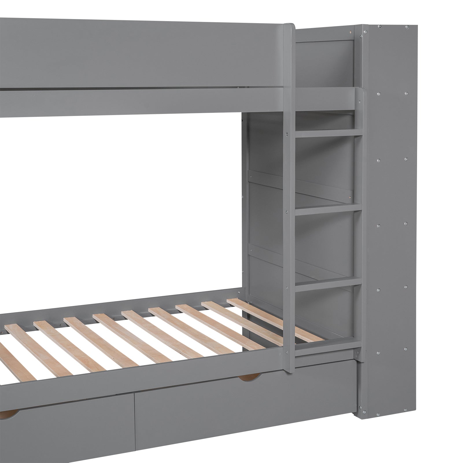 Twin Over Twin Bunk Bed With 2 Drawers And Multi Layer Cabinet, Gray Gray Solid Wood Mdf