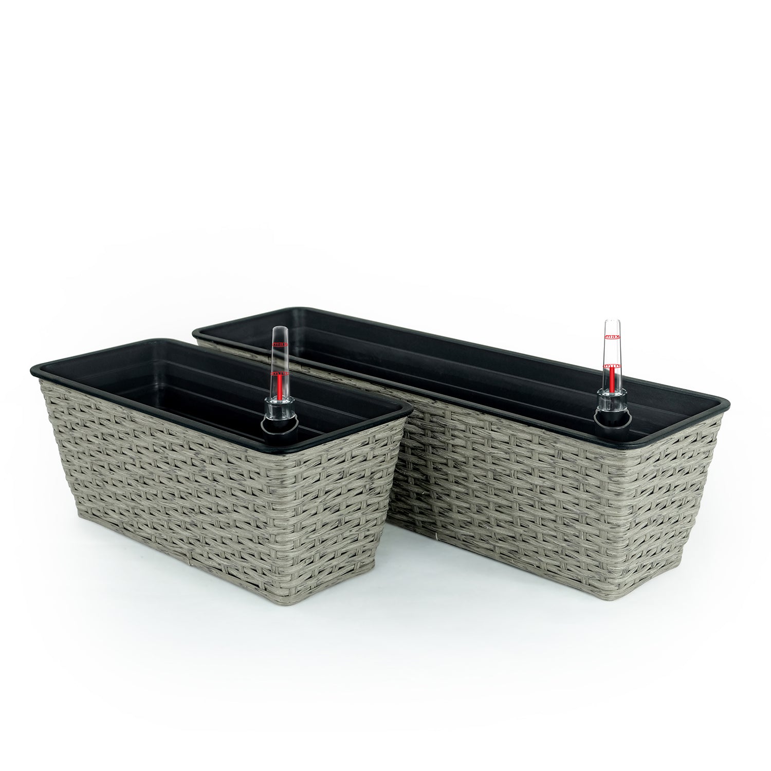 2 Pack Smart Self Watering Rectangle Planter For Indoor And Outdoor Hand Woven Wicker Gray Gray Plastic Rattan