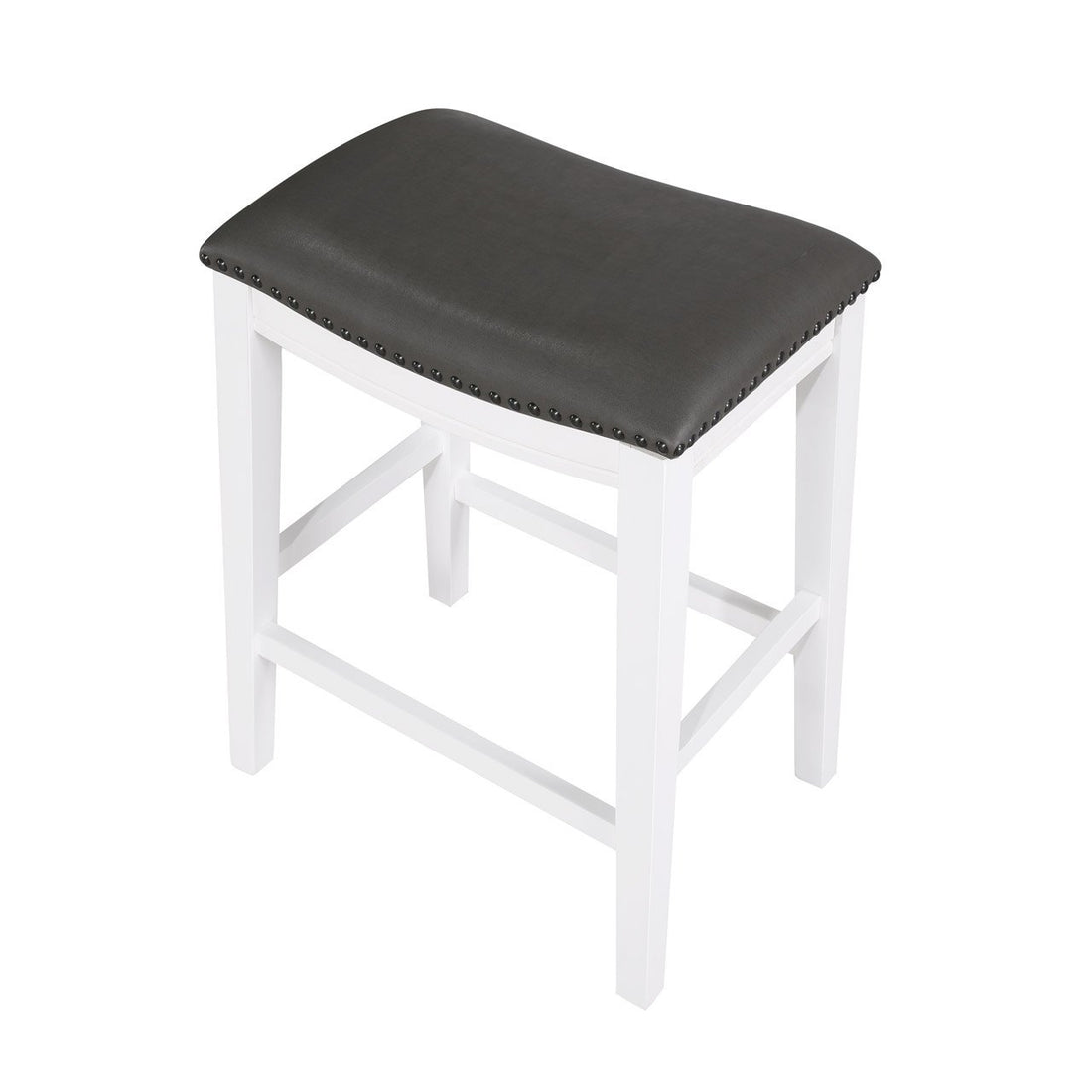 Saddle Stool 25" Counter Stool, White Dark Gray Pu, Set Of 2 White Wood