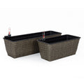 2 Pack Self Watering Planter Hand Woven Wicker Rectangular Dark Gray Dark Gray Plastic Rattan