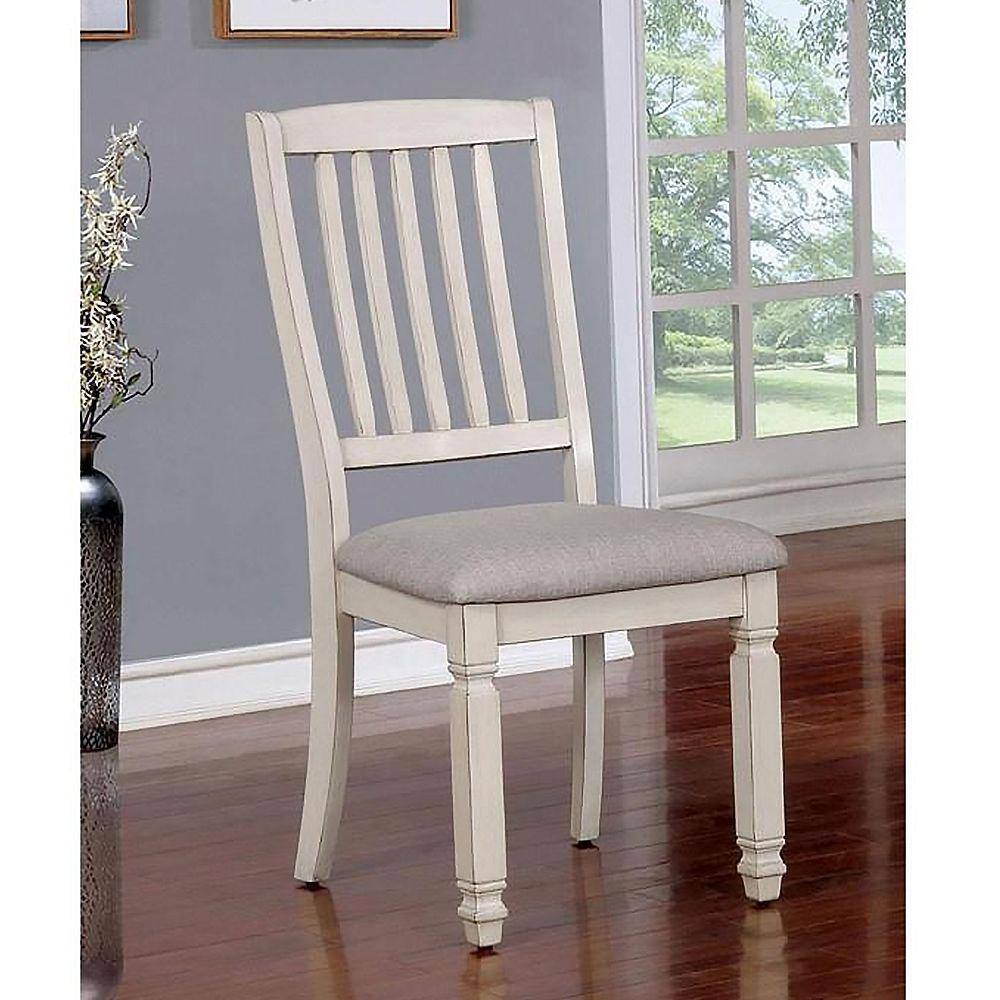 Dining Room Furniture Set Of 2Pcs Side Chairs Antique White Solid Wood Slats Back Light Gray Padded Fabric Seat Cushions Kitchen Breakfast Antique White Gray White Dining Room Rustic,Transitional Side Chair Rubberwood Slat Back Solid Wood