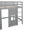 Wood Twin Size Loft Bed With Built In Storage Wardrobe And 2 Windows, Gray Box Spring Not Required Twin Gray Wood Bedroom Wood