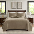 3 Piece Luxurious Oversized Quilt Set Taupe Cotton