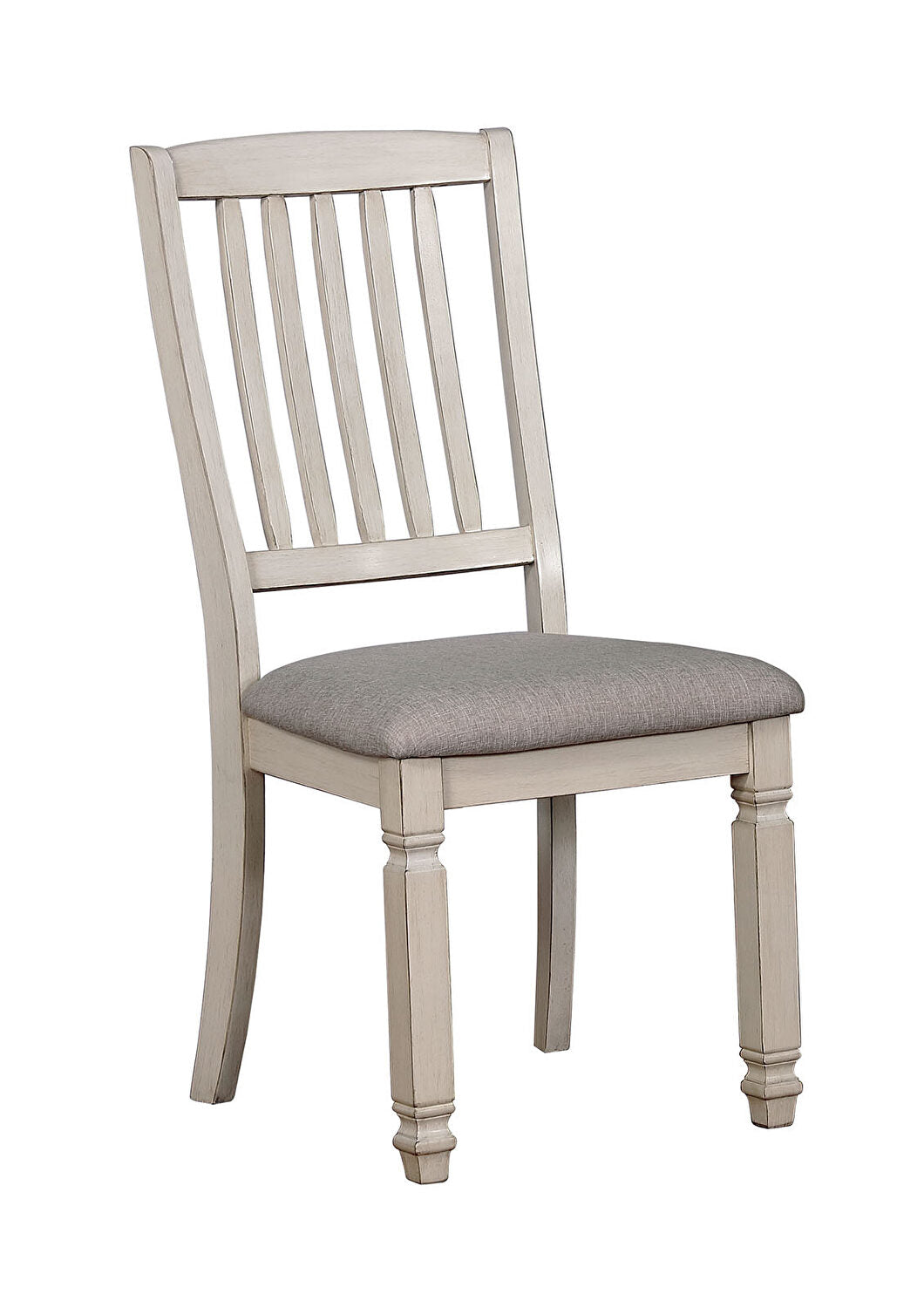 Dining Room Furniture Set Of 2Pcs Side Chairs Antique White Solid Wood Slats Back Light Gray Padded Fabric Seat Cushions Kitchen Breakfast Antique White Gray White Dining Room Rustic,Transitional Side Chair Rubberwood Slat Back Solid Wood