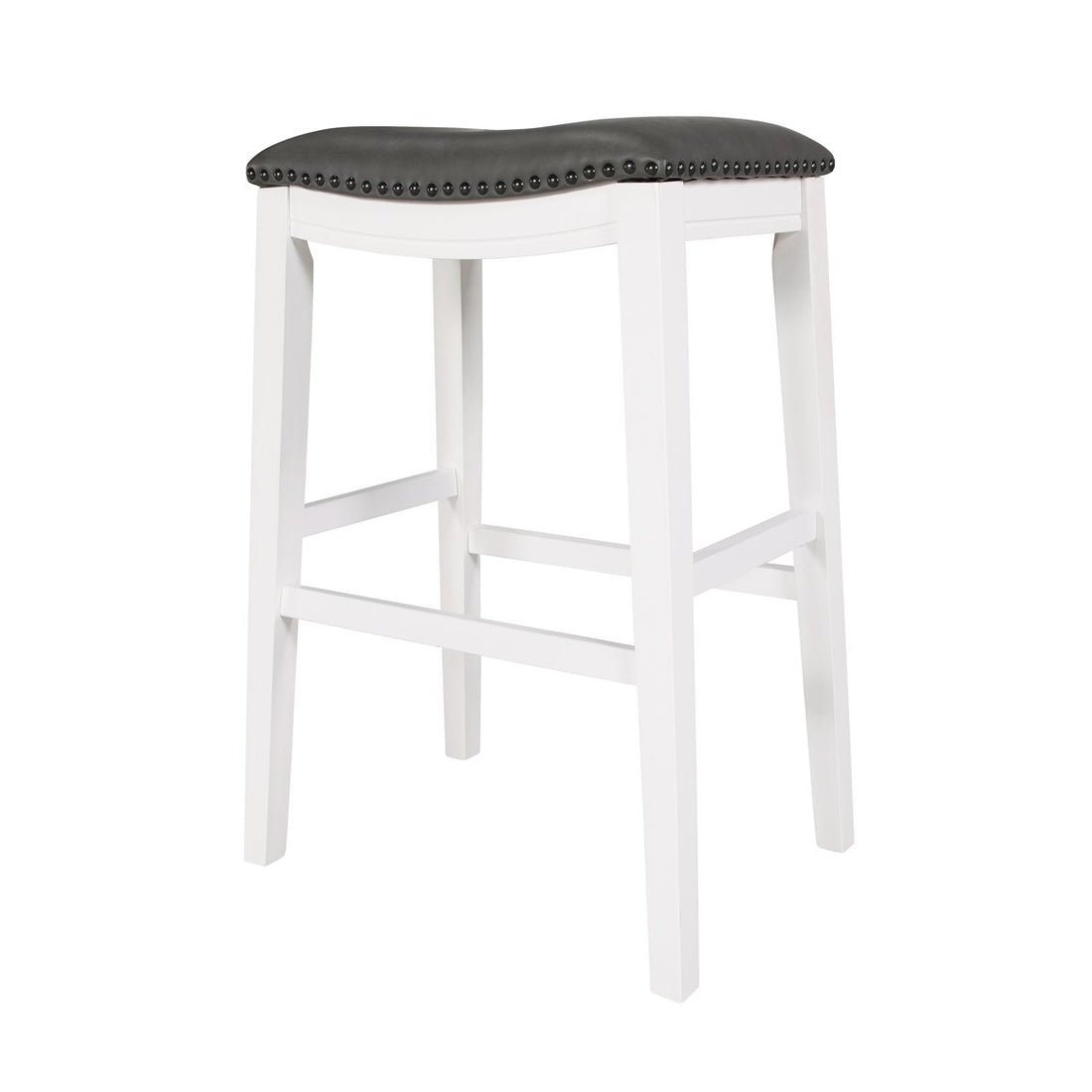 Saddle Stool, 29" Barstool, White Dark Gray Pu, Set Of 2 White Wood