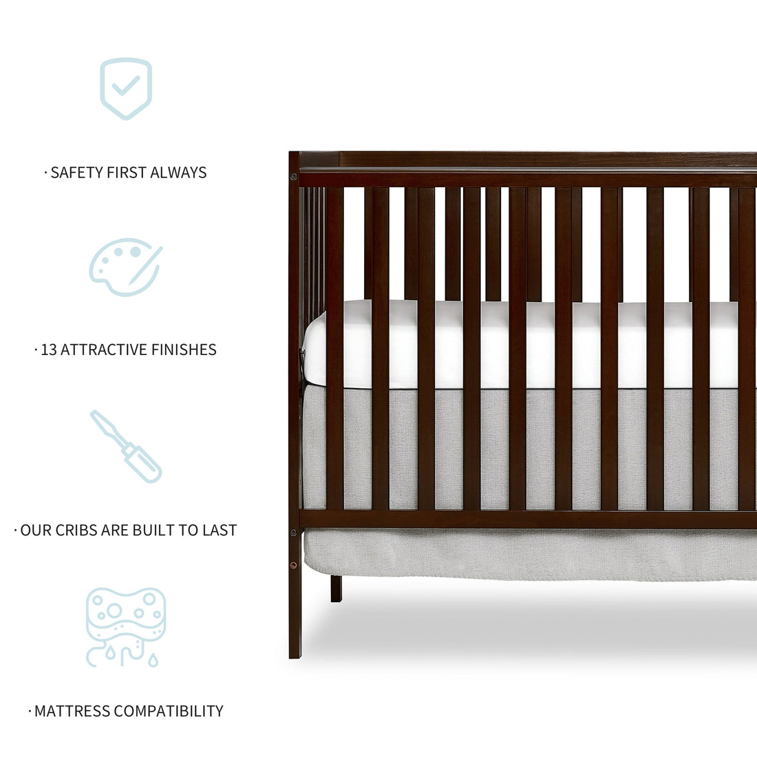 5 In 1 Convertible Crib, Converts From Baby Crib To Toddler Bed, Fits Standard Full Size Crib Mattress ,Easy To Assemble 53*29*9 Inches Espresso Espresso Classic Pine Wood