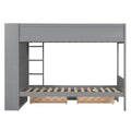Twin Over Twin Bunk Bed With 2 Drawers And Multi Layer Cabinet, Gray Gray Solid Wood Mdf