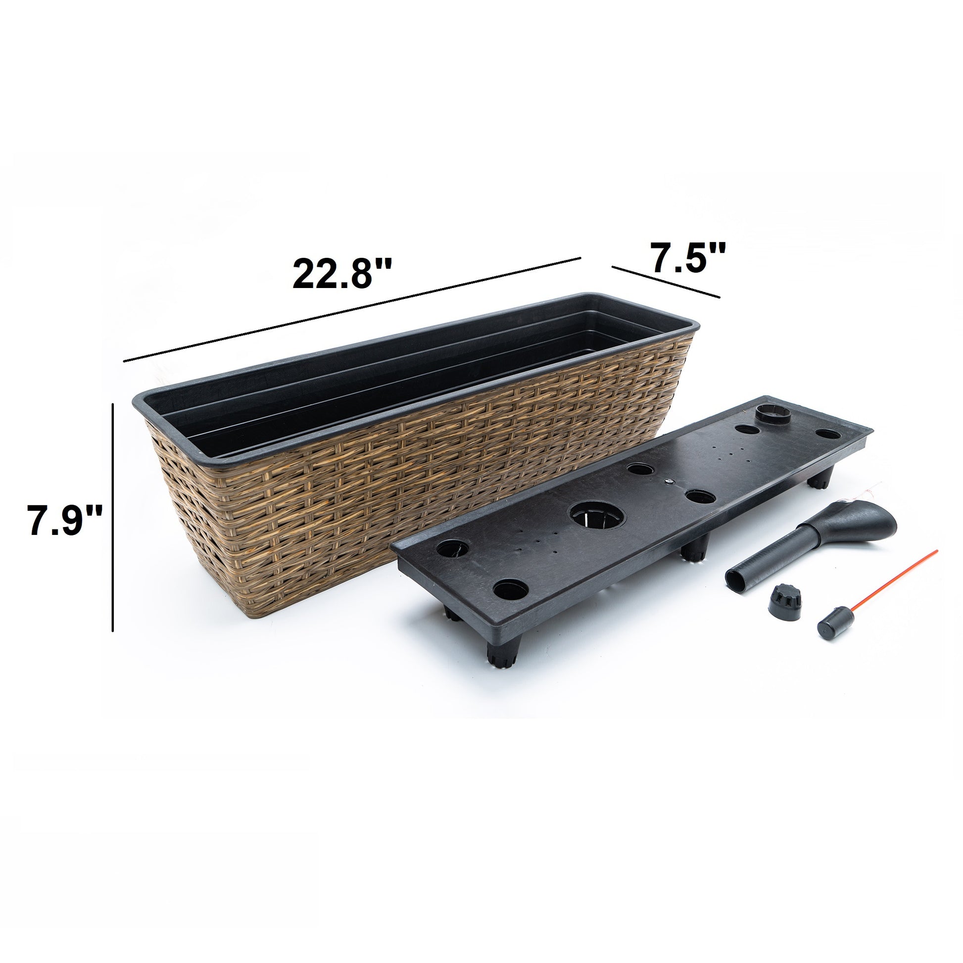 2 Pack Smart Self Watering Rectangle Planter For Indoor And Outdoor Hand Woven Wicker Brown Brown Plastic Rattan