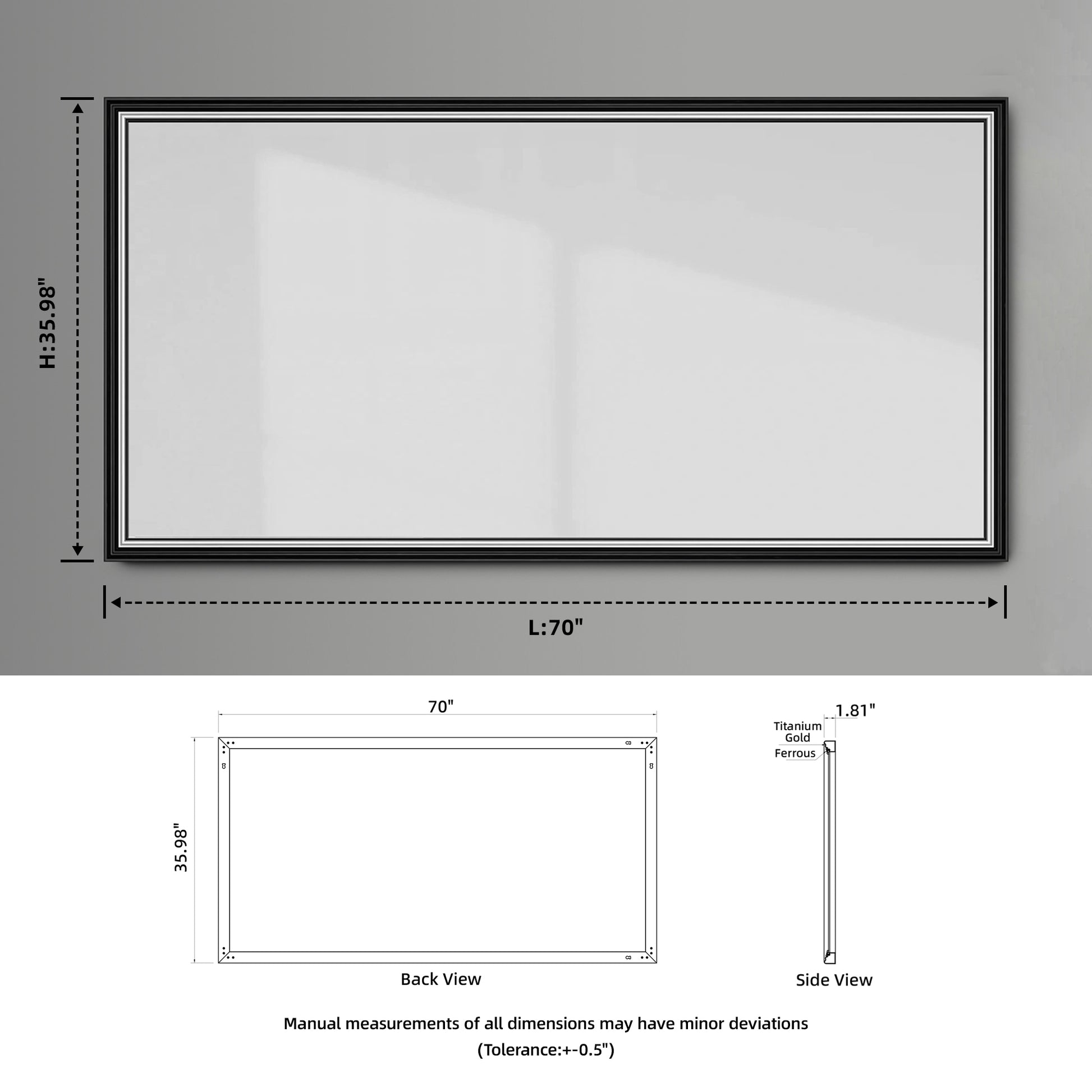 70"*36" Bathroom mirror without LED Light modern style white+silver-classic-luxury-modern-glass-glass