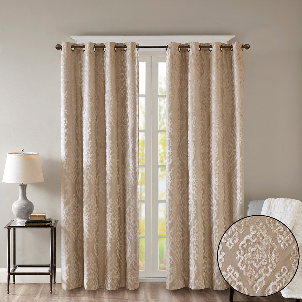 Knitted Jacquard Da Total Blackout Grommet Top Curtain Panel Pair 2 Pcs Window Panels Champagne Polyester