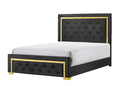 Contemporary Glam King Black Fabric Upholstered Panel 1Pc Queen Bed Black Fabric Gold Legs Bedroom Furniture Black Wood Fabric