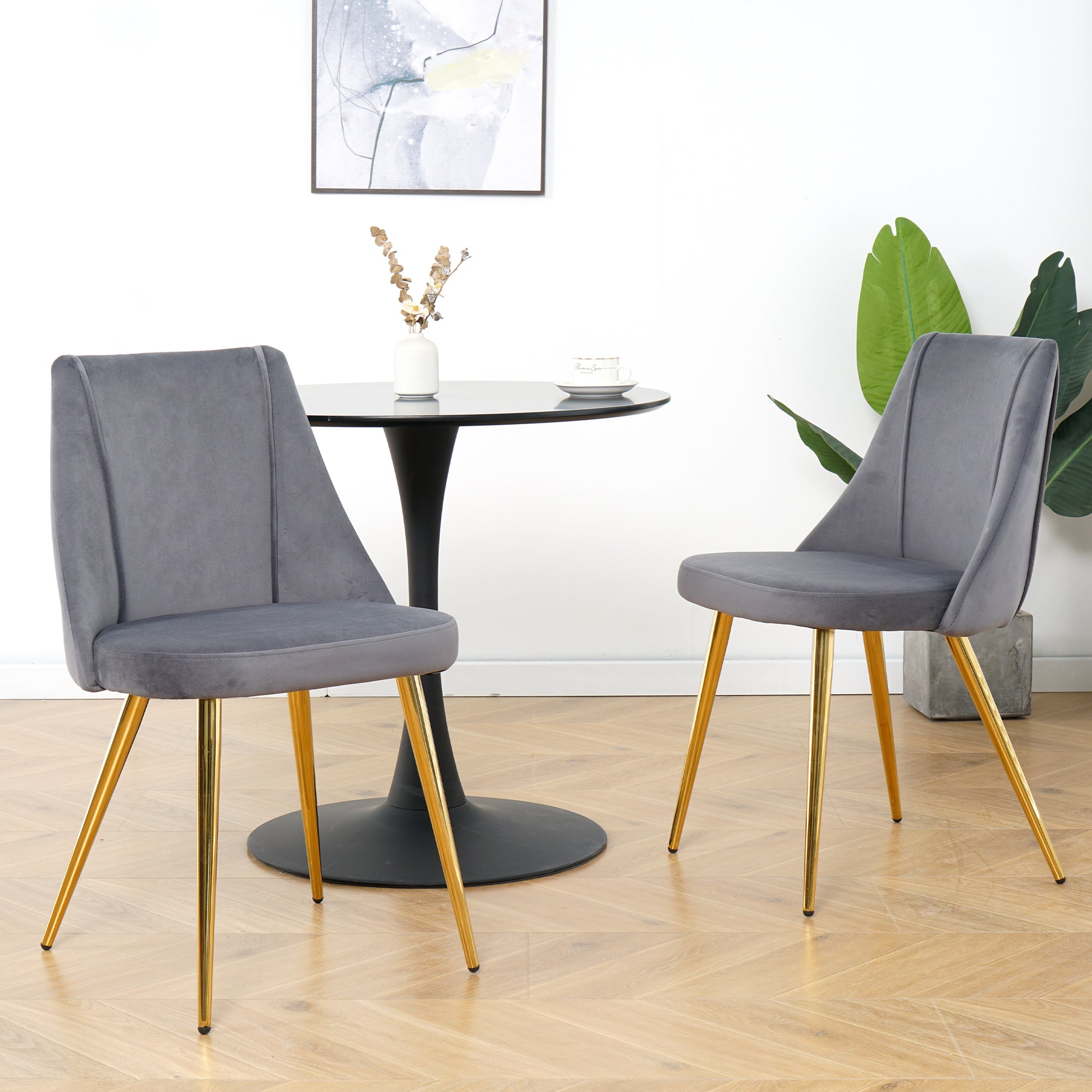 Modern Grey Velvet Dining Chairsfabric Accent Upholstered Chairs Side Chair With Gold Legs For Home Furniture Living Room Bedroom Kitchen Dinning Room Set Of 4 Metal Grey Velvet