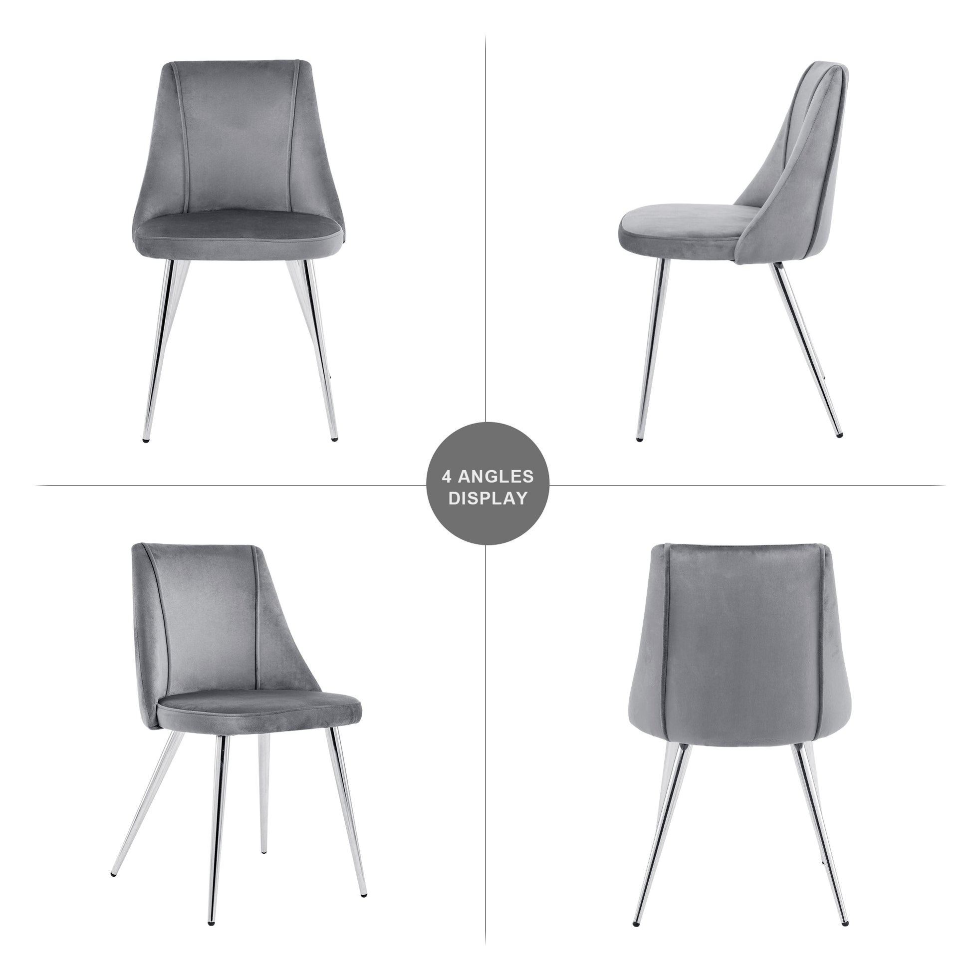 Modern Grey Velvet Dining Chairsfabric Accent Upholstered Chairs Side Chair With Chrome Legs For Home Furniture Living Room Bedroom Kitchen Dinning Room Set Of 4 Metal Grey Velvet