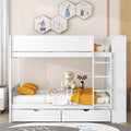 Full Over Full Bunk Bed With 2 Drawers And Multi Layer Cabinet, White White Solid Wood Mdf