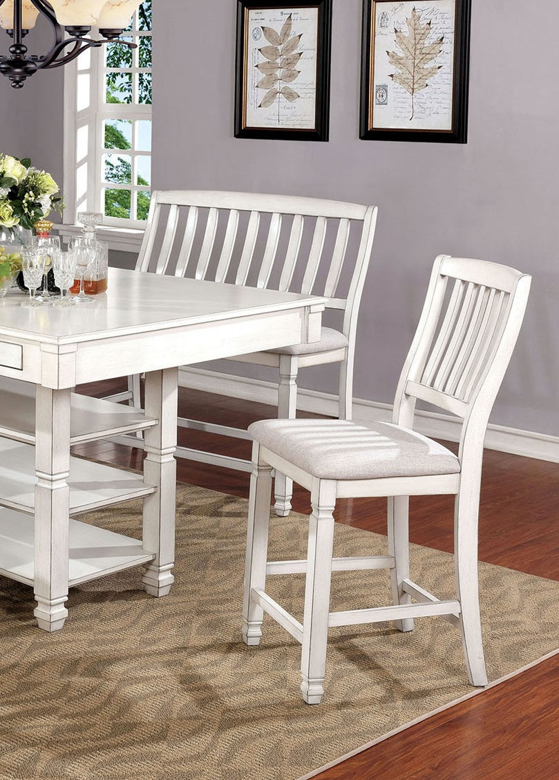 Dining Room Furniture Set Of 2Pcs Counter Height Chairs Antique White Solid Wood Slats Back Light Gray Padded Fabric Seat Cushions Antique White Gray White Dining Room Rustic,Transitional Dining Chairs Rubberwood Slat Back Solid Wood