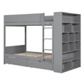Twin Over Twin Bunk Bed With 2 Drawers And Multi Layer Cabinet, Gray Gray Solid Wood Mdf
