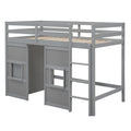 Wood Twin Size Loft Bed With Built In Storage Wardrobe And 2 Windows, Gray Box Spring Not Required Twin Gray Wood Bedroom Wood
