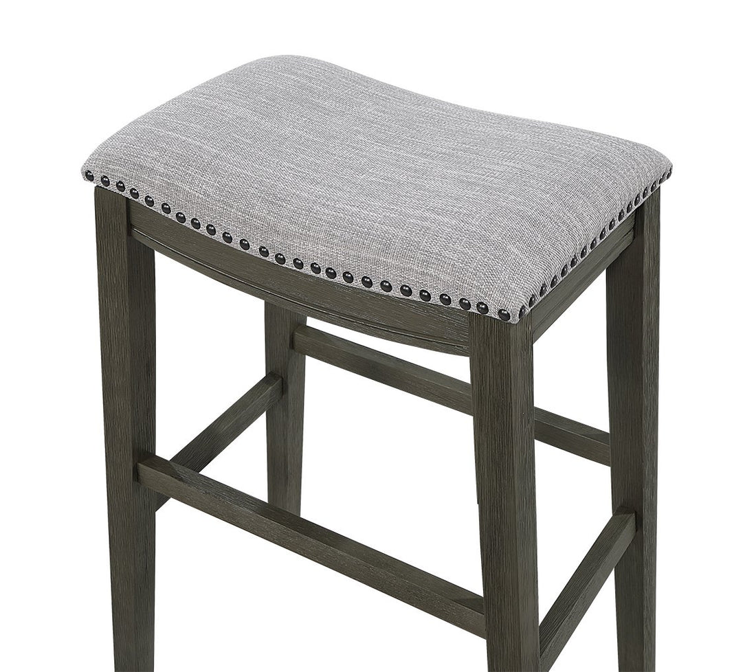 Saddle Stool, 29" Barstool Gray Light Gray Fabric, Set Of 2 Gray Wood