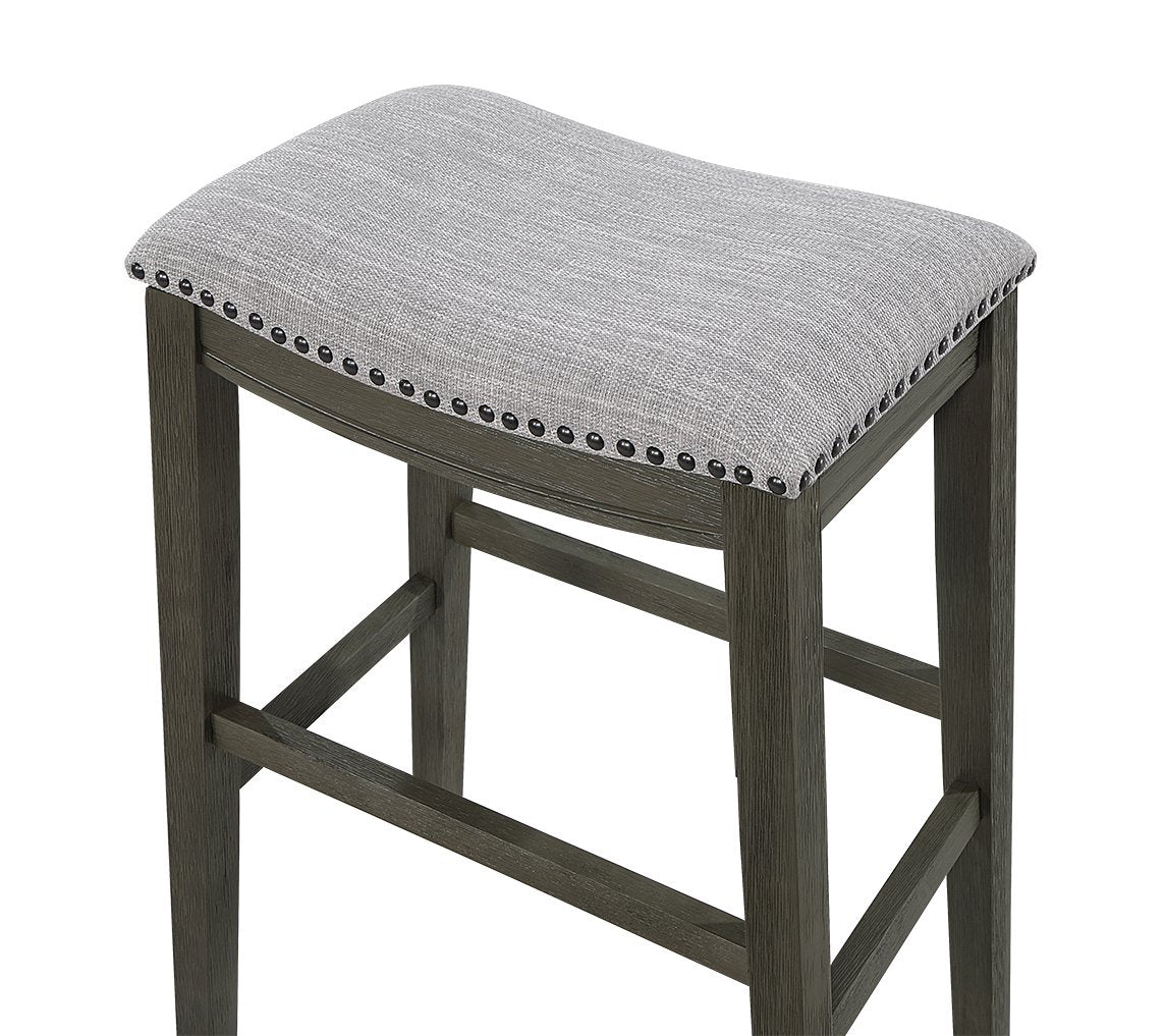 Saddle Stool, 29" Barstool Gray Light Gray Fabric, Set Of 2 Gray Wood