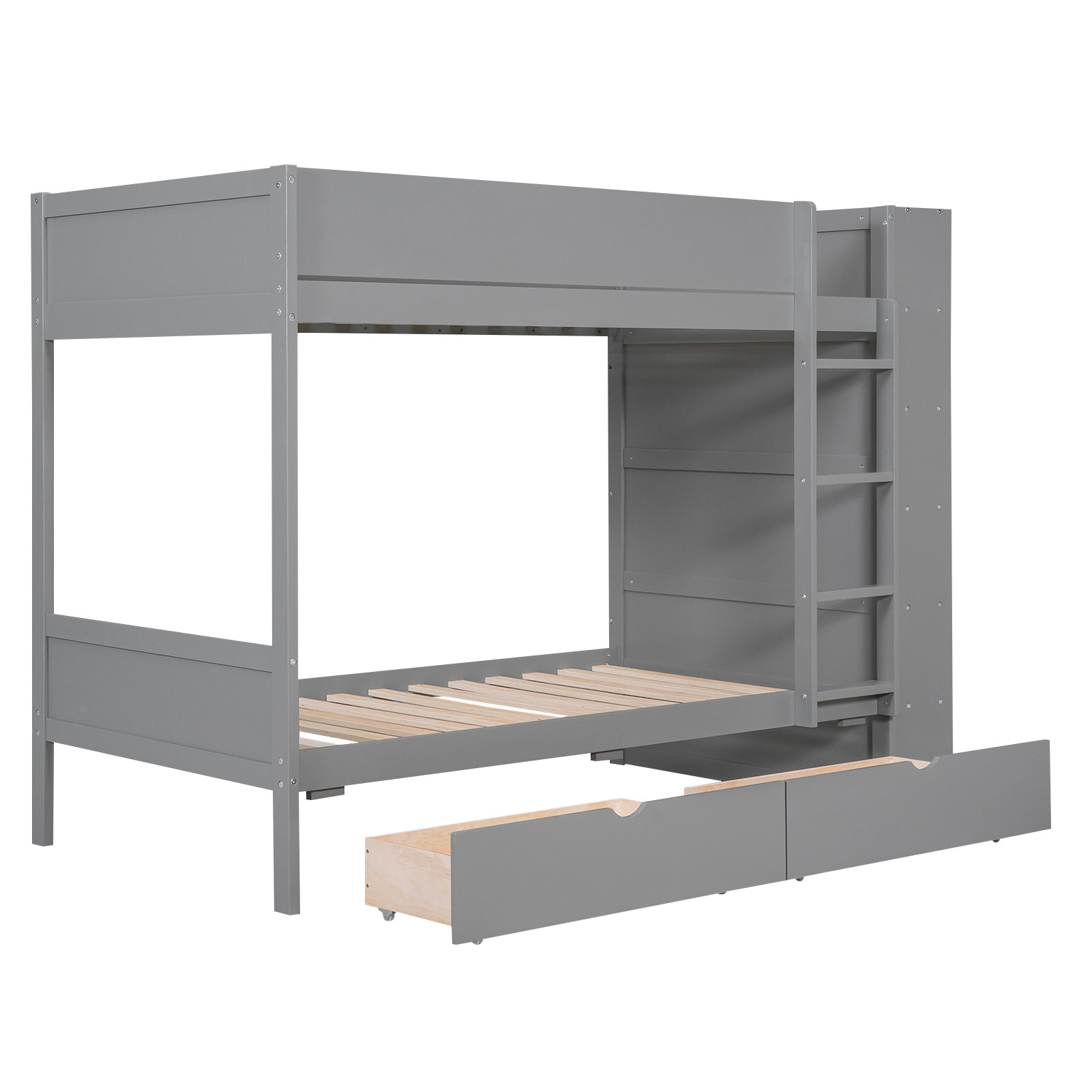 Twin Over Twin Bunk Bed With 2 Drawers And Multi Layer Cabinet, Gray Gray Solid Wood Mdf