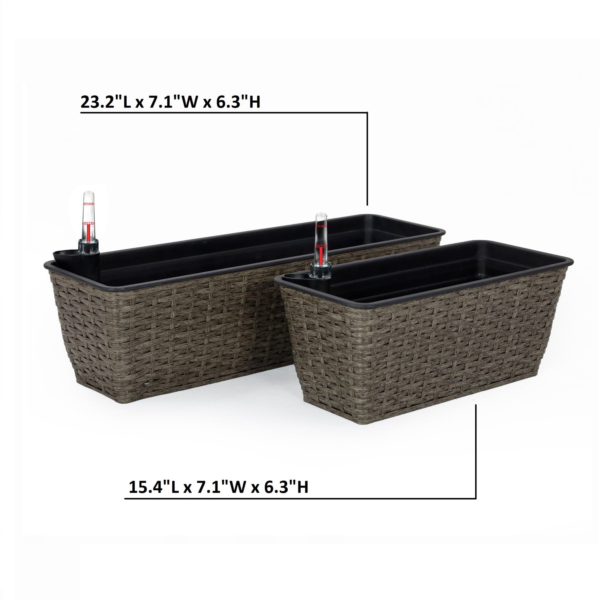 2 Pack Self Watering Planter Hand Woven Wicker Rectangular Dark Gray Dark Gray Plastic Rattan