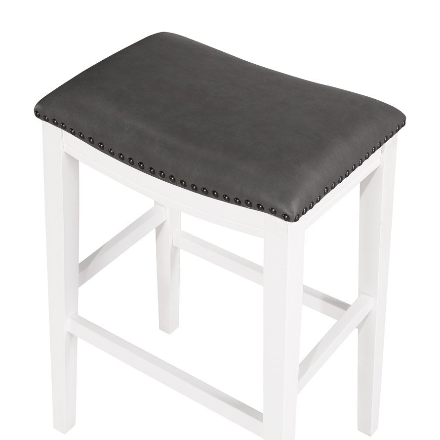 Saddle Stool, 29" Barstool, White Dark Gray Pu, Set Of 2 White Wood