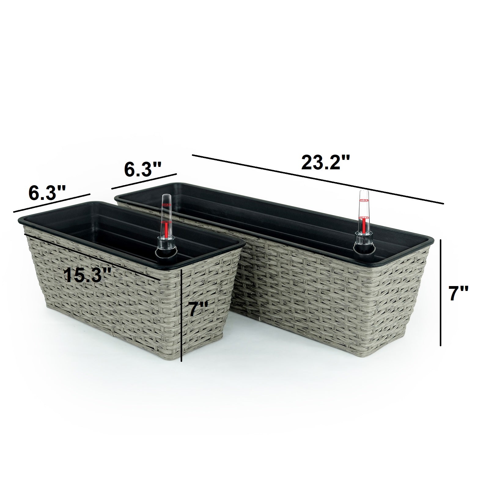 2 Pack Smart Self Watering Rectangle Planter For Indoor And Outdoor Hand Woven Wicker Gray Gray Plastic Rattan