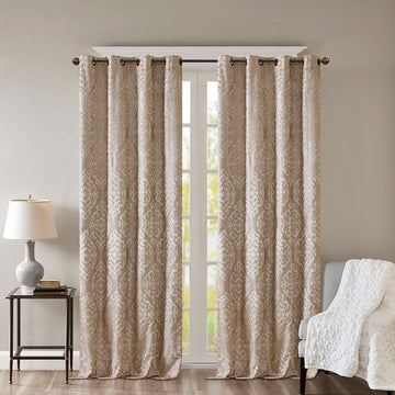 Knitted Jacquard Da Total Blackout Grommet Top Curtain Panel Pair 2 Pcs Window Panels Champagne Polyester