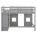 Wood Twin Size Loft Bed With Built In Storage Wardrobe And 2 Windows, Gray Box Spring Not Required Twin Gray Wood Bedroom Wood