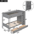 Twin Over Twin Bunk Bed With 2 Drawers And Multi Layer Cabinet, Gray Gray Solid Wood Mdf