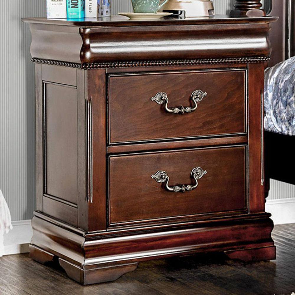 Traditional Style Cherry 1Pc Nightstand Only Solid Wood 2 Drawers Hidden Top Drawer Intricate Accents Bedside Table Bedroom Cherry 2 Drawers Bedroom Bedside Cabinet Contemporary,Traditional Felt Lined Drawers Solid Wood