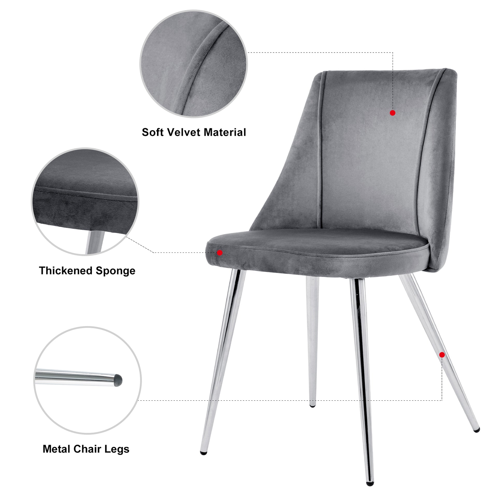 Modern Grey Velvet Dining Chairsfabric Accent Upholstered Chairs Side Chair With Chrome Legs For Home Furniture Living Room Bedroom Kitchen Dinning Room Set Of 4 Metal Grey Velvet