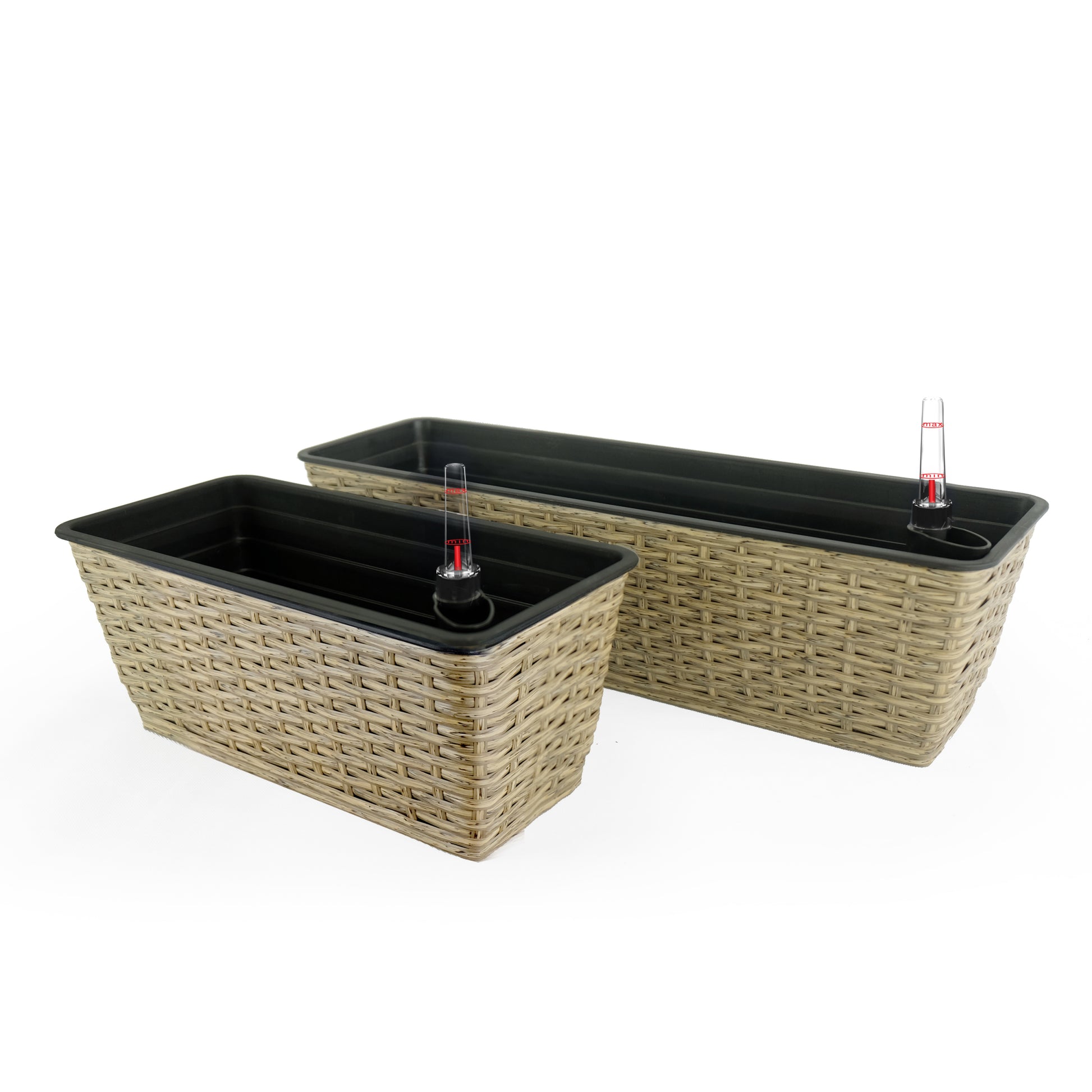 2 Pack Smart Self Watering Rectangle Planter For Indoor And Outdoor Hand Woven Wicker Brown Brown Plastic Rattan