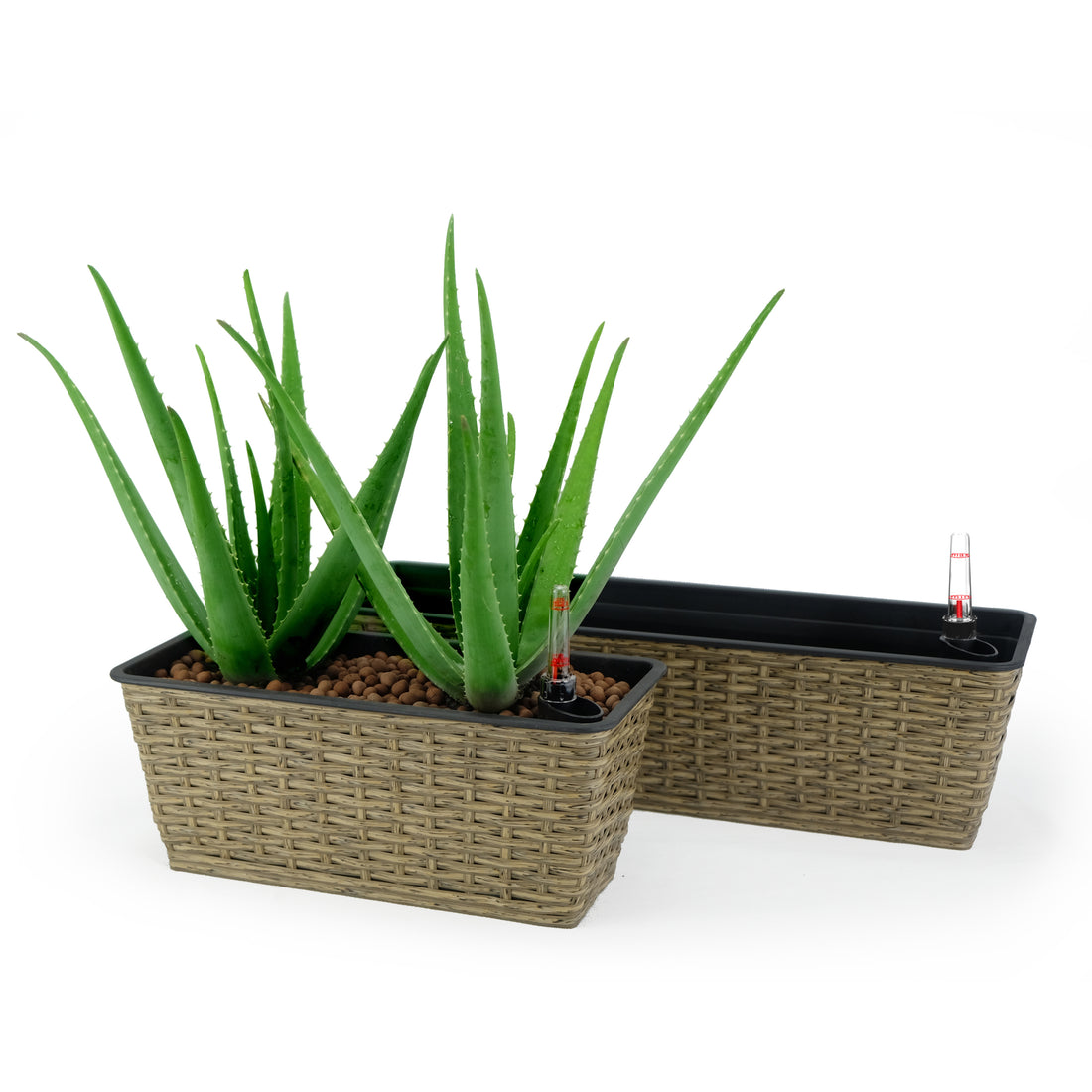 2 Pack Smart Self Watering Rectangle Planter For Indoor And Outdoor Hand Woven Wicker Brown Brown Plastic Rattan