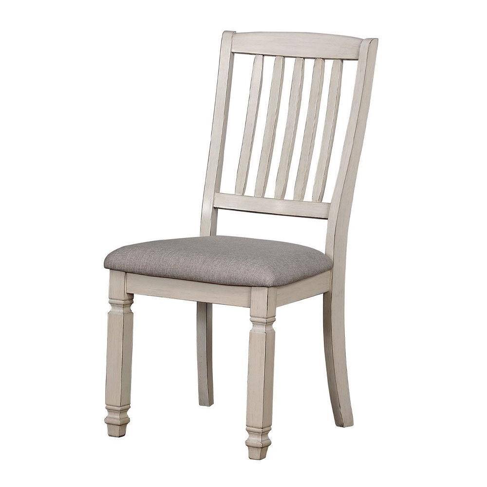 Dining Room Furniture Set Of 2Pcs Side Chairs Antique White Solid Wood Slats Back Light Gray Padded Fabric Seat Cushions Kitchen Breakfast Antique White Gray White Dining Room Rustic,Transitional Side Chair Rubberwood Slat Back Solid Wood