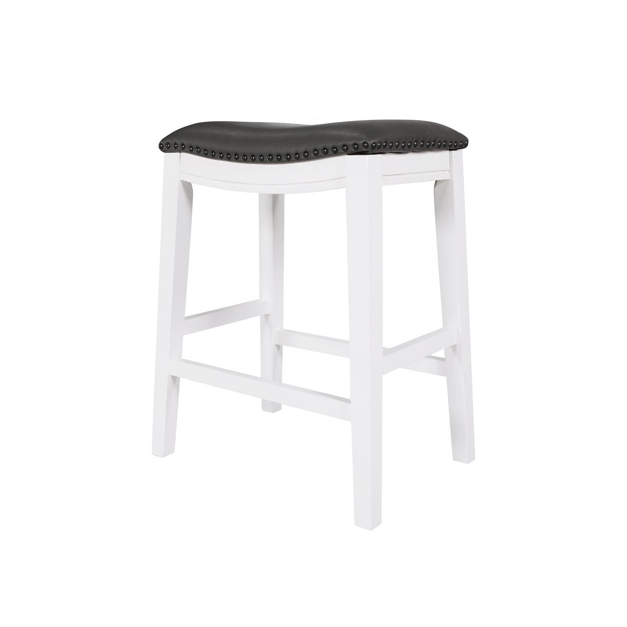 Saddle Stool 25" Counter Stool, White Dark Gray Pu, Set Of 2 White Wood