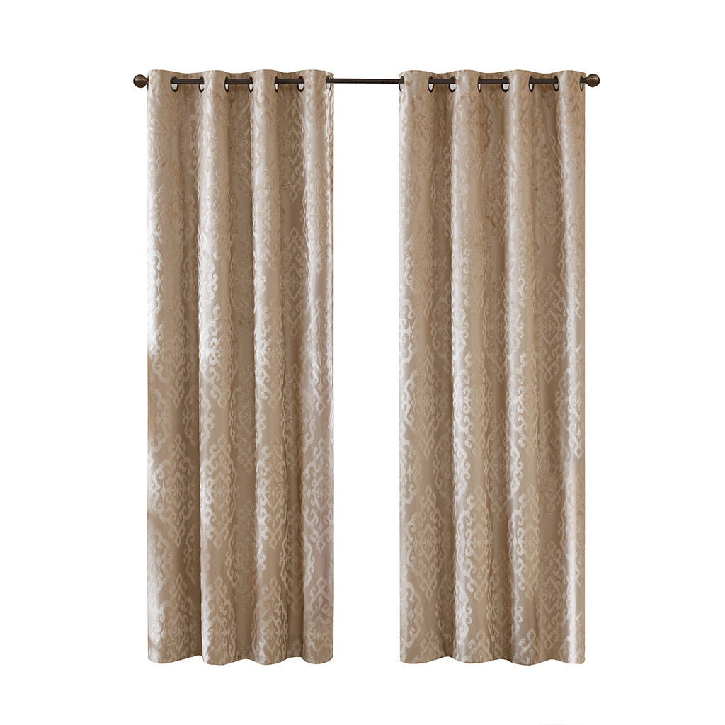 Knitted Jacquard Da Total Blackout Grommet Top Curtain Panel Pair 2 Pcs Window Panels Champagne Polyester