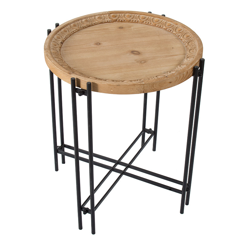 21.5" X 24" Round Side Table With Wood Top, End Table For Living Room Bedroom Black Brown Wood