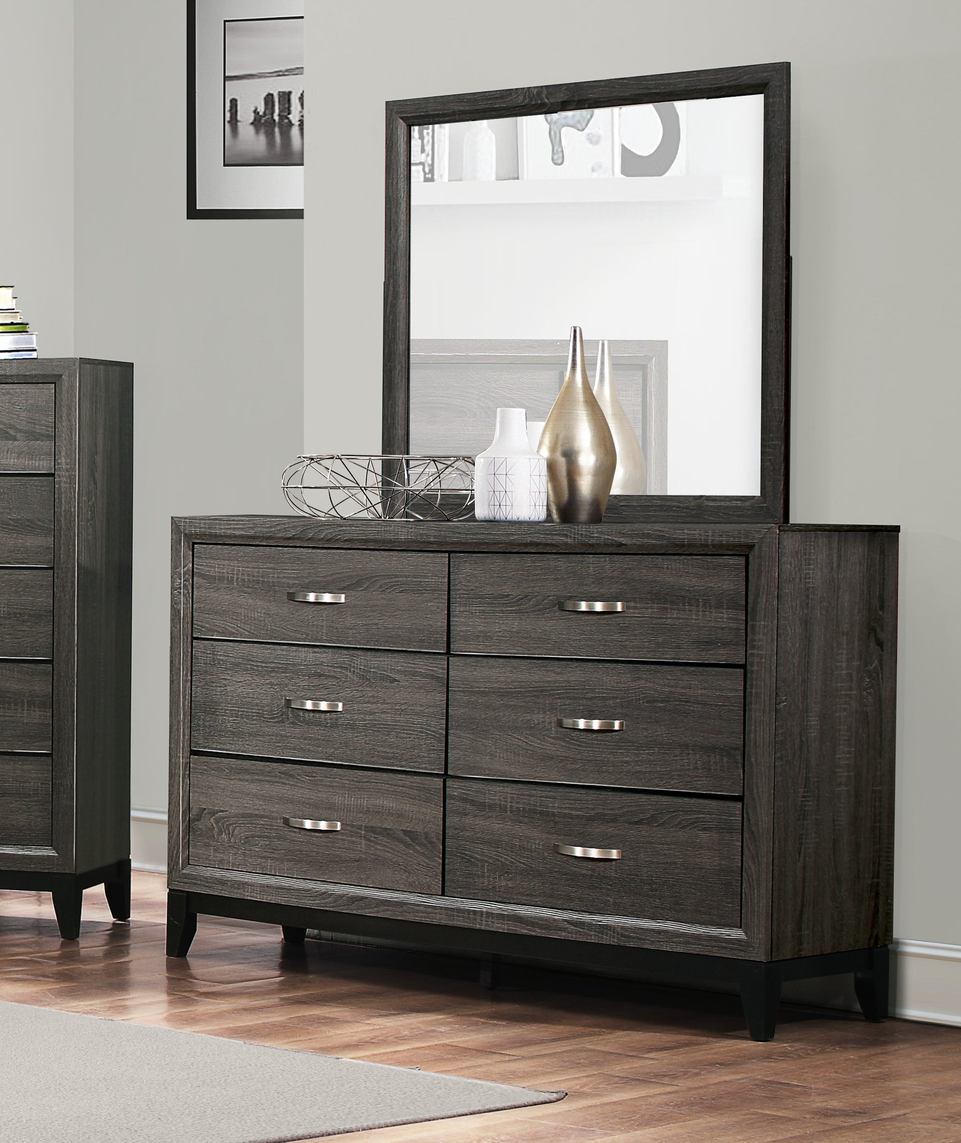 Contemporary Design 1Pc 6 Drawers Dresser Gray Finish Polished Hardware Wooden Bedroom Furniture Gray Bedroom Modern Wood