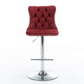 Swivel Velvet Barstools Adjusatble Seat Height From 25 33 Inch, Chrome Base Bar Stools With Backs Comfortable Tufted For Home Pub And Kitchen Island, Wine Red,Burdy,Set Of 2,1712Wr Burgundy Dining Room American Design Bar Stools Foam Velvet