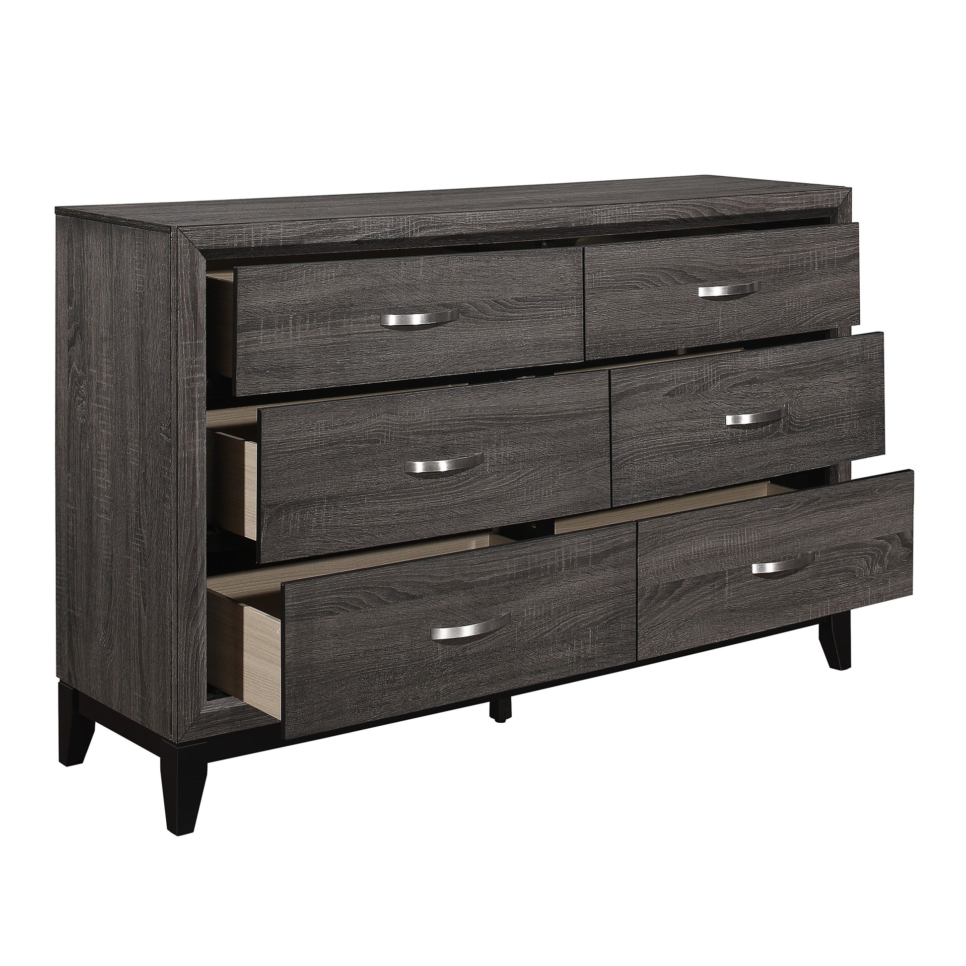 Contemporary Design 1Pc 6 Drawers Dresser Gray Finish Polished Hardware Wooden Bedroom Furniture Gray Bedroom Modern Wood