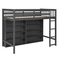 Twin Size Loft Bed With 8 Open Storage Shelves And Built In Ladder, Gary Gray Solid Wood Mdf