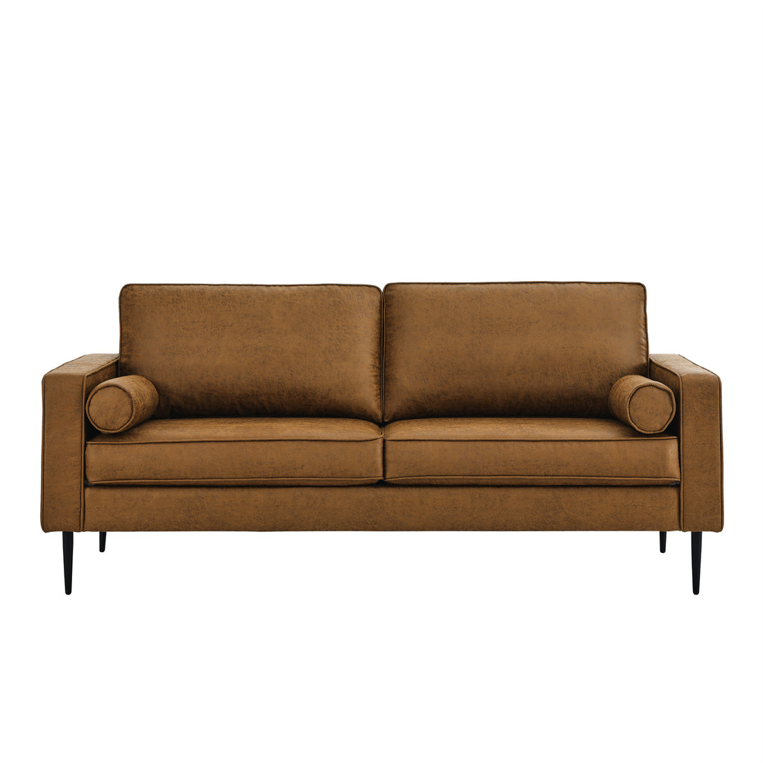 79"Mid Century Modern Couch With High Tech Fabric Surface Upholstered Cushions Pillows,Seat Sofas&Couches For Living Room Apartment Office, Large Brown Brown Wood Primary Living Space Soft Cushion Back American Design Square Arms Polyester Fabric 2 Seat