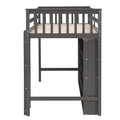 Twin Size Loft Bed With 8 Open Storage Shelves And Built In Ladder, Gary Gray Solid Wood Mdf