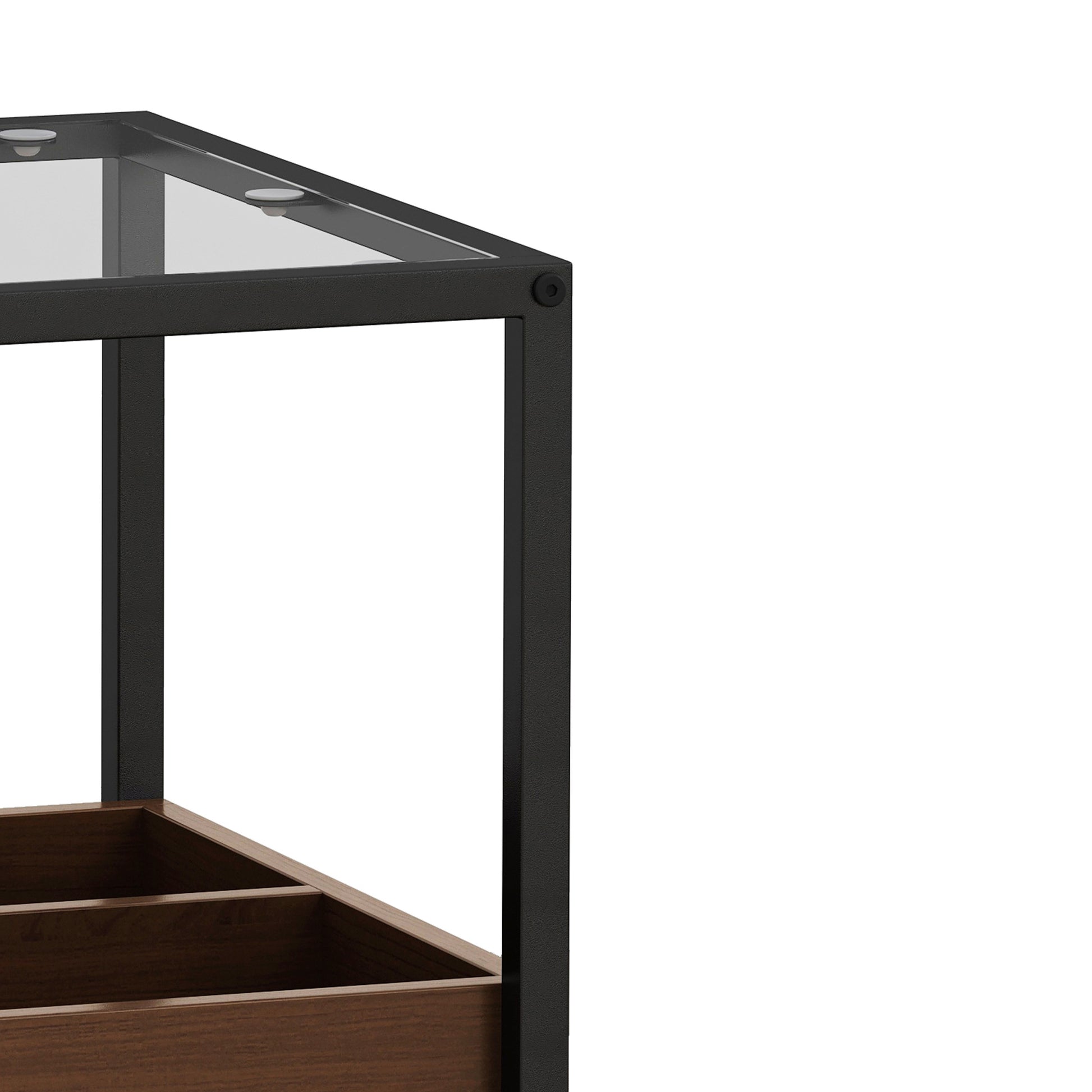 17.72" Modern Coffee Table Side Table, Nightstand With Storage Shelf And Metal Legs For Bedroom, Living Room Set Of 2 Black Mdf Glass