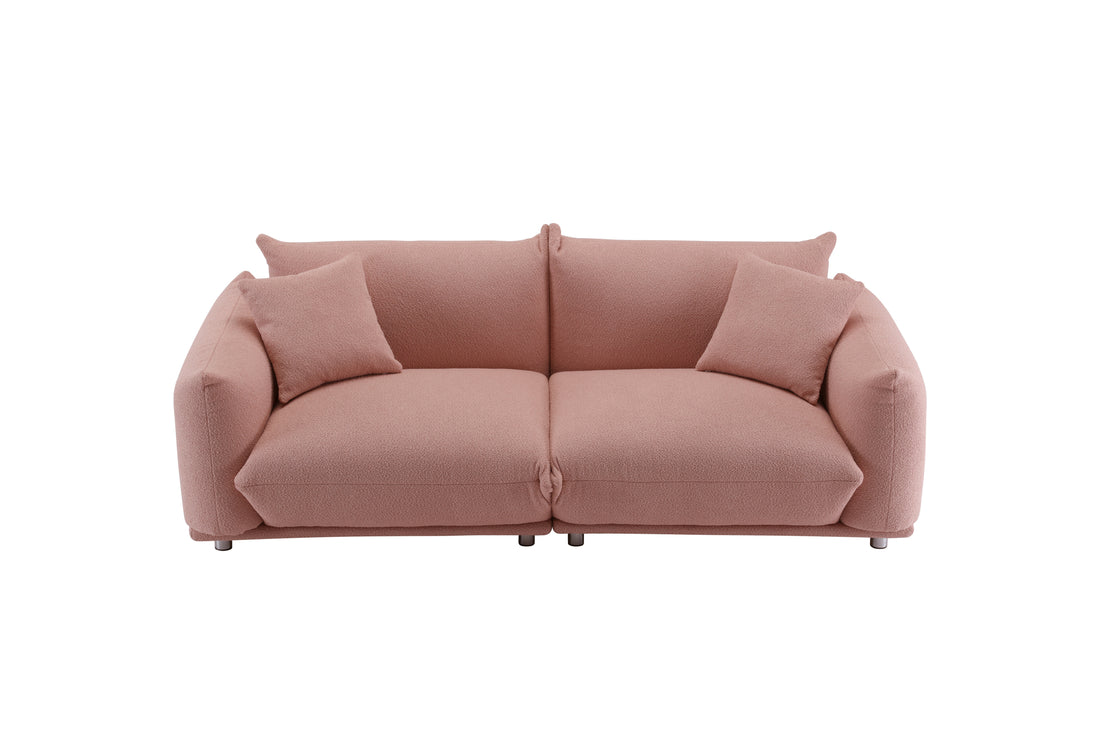 Oversized Loveseat Sofa For Living Room, Sherpa Sofa With Metal Legs, 3 Seater Sofa, Solid Wood Frame Couch With 2 Pillows, For Apartment Office Living Room Pink Pink Wood Primary Living Space Medium Soft Heavy Duty Eucalyptus Foam Fabric 2 Seat