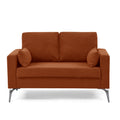 Loveseat Living Room Sofa,With Square Arms And Tight Back, With Two Small Pillows,Corduroy Orange Orange Foam