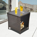 Outdoor Side Coffee Table with Storage Shelf,All black+gold-weather resistant frame-garden &